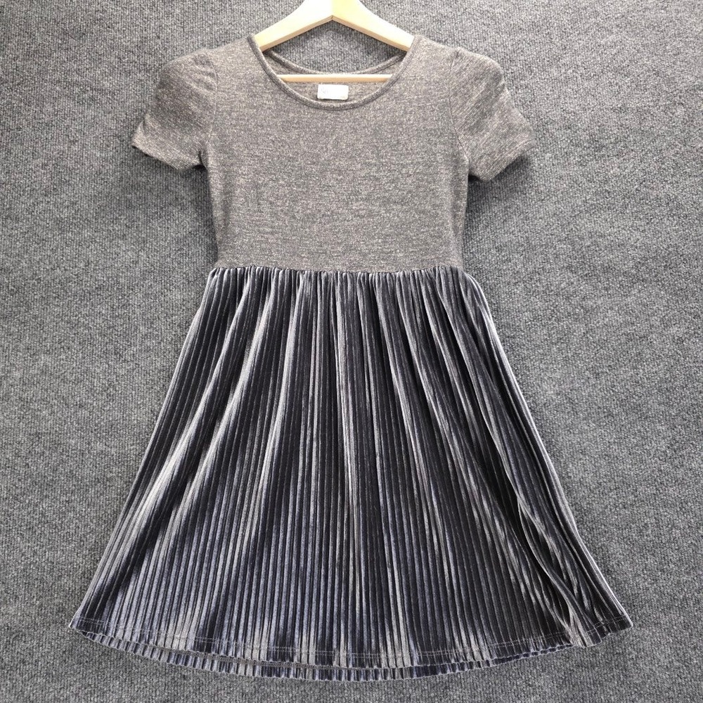 So Girls Dress Gray Heathered Top Pleated Velvet Skirt Kids Size L‎ 10 12